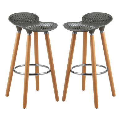 Stockholm Matte Grey Plastic Seat Bar Stools With Beechwood Legs In Pair