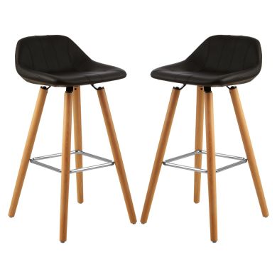 Stockholm Black Faux Leather Bar Stools With Beechwood Legs In Pair