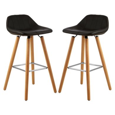 Stockholm Black Faux Leather Bar Stools With Beechwood Legs In Pair