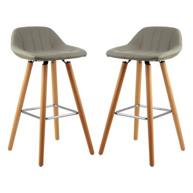 Stockholm Grey Faux Leather Bar Stools With Beechwood Legs In Pair
