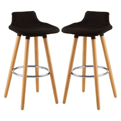 Stockholm Black Faux Linen Bar Stools With Beechwood Legs In Pair