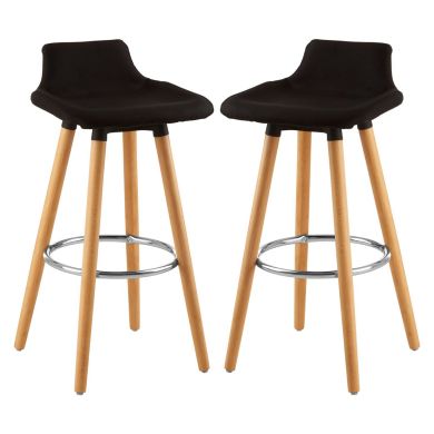 Stockholm Black Faux Linen Bar Stools With Beechwood Legs In Pair