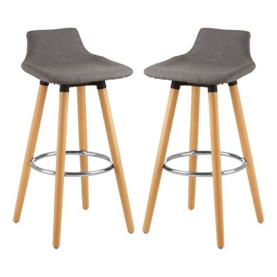 Stockholm Grey Faux Linen Bar Stools With Beechwood Legs In Pair