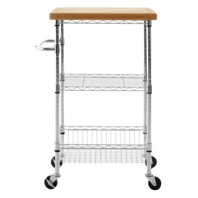 Frankfurt Carbon Steel 3 Tier Kitchen Trolley In Bamboo