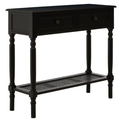 Heritage Wooden Console Table In Black With 2 Drawers