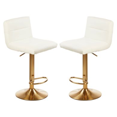 Baina White Faux Leather Bar Stool With Gold Base In Pair