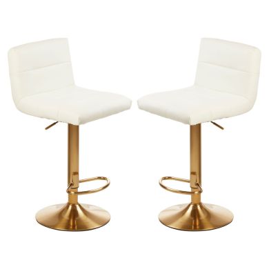 Baina White Faux Leather Bar Stool With Gold Base In Pair
