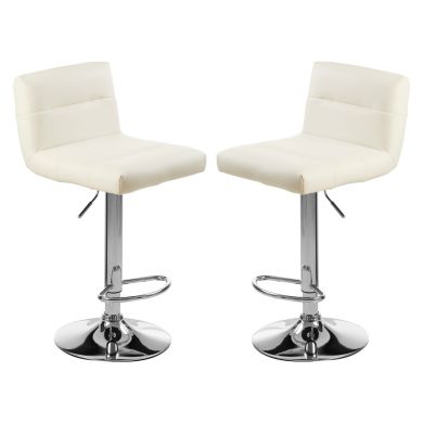 Baina White Faux Leather Bar Stool With Chrome Base In Pair