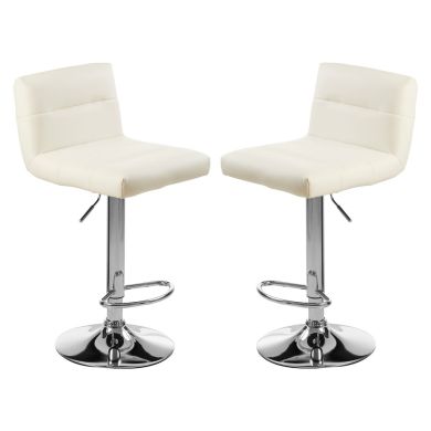 Baina White Faux Leather Bar Stool With Chrome Base In Pair