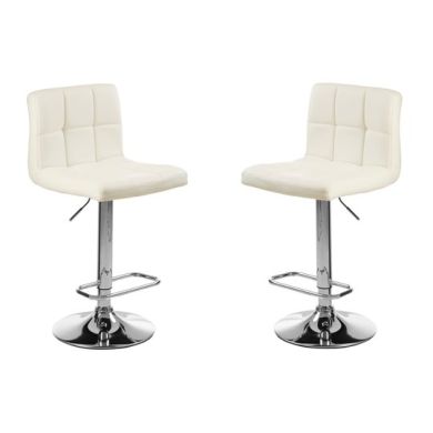 Baina Faux Leather Seat Bar Stool In White With Chrome Base In Pair