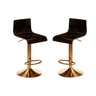 Baina Acrylic Seat Bar Stool In Black With Gold Base In Pair