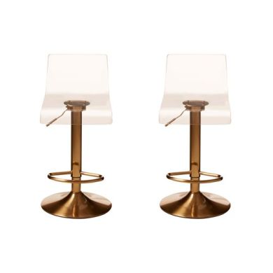 Baina Clear Acrylic Seat Bar Stool With Gold Base In Pair