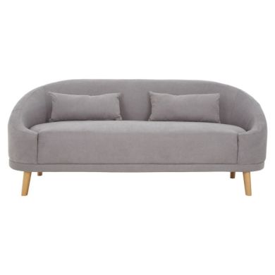 Hanae Linen Fabric 3 Seater Sofa In Grey With Rubberwood Legs