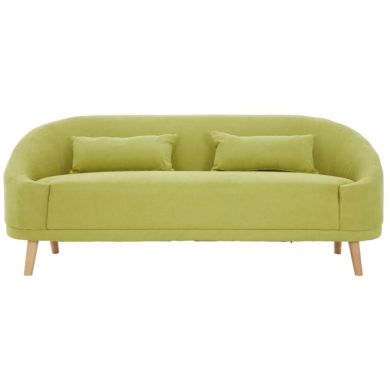 Hanae Linen Fabric 3 Seater Sofa In Green With Rubberwood Legs