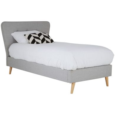 Scandinavian Hopsack Fabric Single Bed In Light Grey