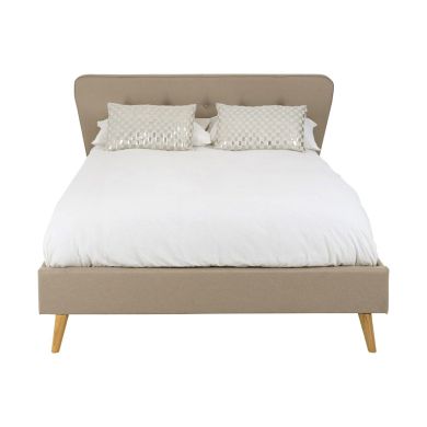 Scandinavian Hopsack Fabric King Size Bed In Beige