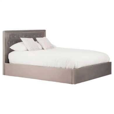 Hannah Ottoman Velvet King Size Bed In Grey