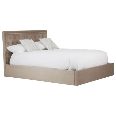 Hannah Ottoman Velvet King Size Bed In Mink