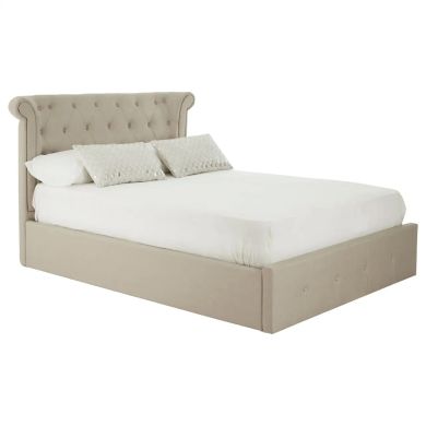 Edison Ottoman Linen Fabric Double Bed In Beige