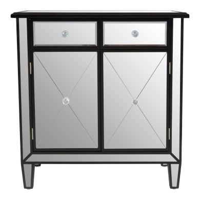 Tiffany Mirrored Sideboard With Black Cut Glass Handles