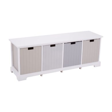 New England Wooden Hallway Bench In White With 4 Drawers