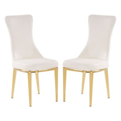Forli White Faux Leather Dining Chairs With Gold Stainless Steel Legs In Pair