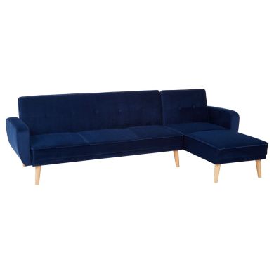 Serene Fabric 3 Seater Sofa Bed In Navy Blue With Rubberwood Legs