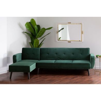 Serene Polyester Velvet 3 Seater Sofa Bed In Green With Rubberwood Legs