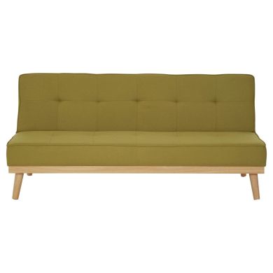 Stockholm Fabric 3 Seater Sofa Bed In Green With Rubberwood Legs