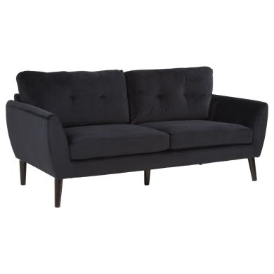 Solstice Polyester Velvet 3 Seater Sofa In Black With Rubberwood Legs