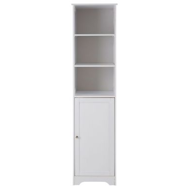 Portern Wooden Bathroom Storage Cabinet With 1 Door And 3 Shelves In White