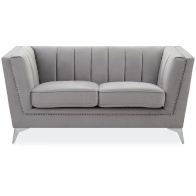 Haldis Velvet 2 Seater Sofa In Grey With Chrome Metal Legs