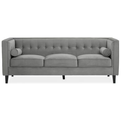 Helia Textile Velvet Sofa In Grey With Black Metal Legs