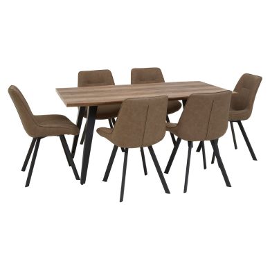 Westford Wooden Dining Table In Natural With 6 Brown Leather Chairs