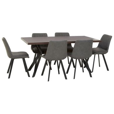 Westford Wooden Dining Table In Wood-Effect With 6 Cushioned Grey Chairs