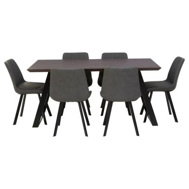 Westford Wooden Dining Table In Wood-Effect With 6 Grey Chairs