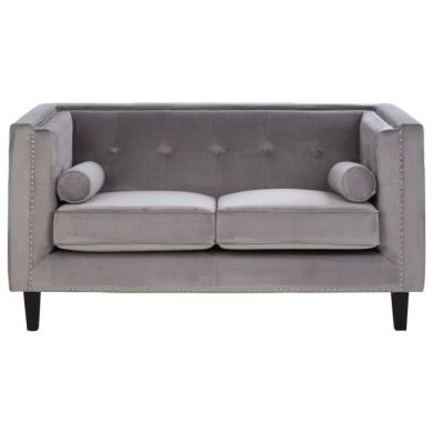 Fauna Velvet 2 Seater Sofa In Grey With Black Wooden Legs