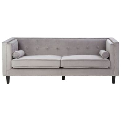 Fauna Velvet 3 Seater Sofa In Grey With Black Wooden Legs