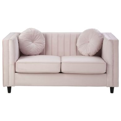 Fauna Velvet 2 Seater Sofa In Pink With Black Wooden Legs