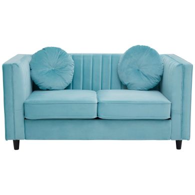 Farah Velvet 2 Seater Sofa In Midnight Green With Eucalyptus Wood Feets