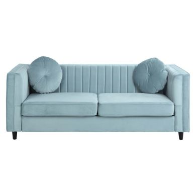 Fanning 3 Seater Velvet Sofa In Midnight Green With Black Wooden Legs