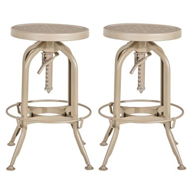 Gator Round Adjustable Champagne Metal Bar Stools In Pair