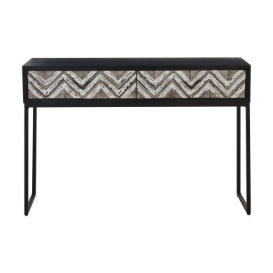 Lombok Wooden Console Table In Black With 2 Drawers