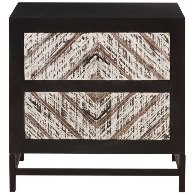 Lombok Clean Lined Wooden Bedside Cabinet In Black With 2 Drawers