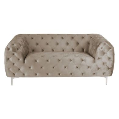 Magaly Velvet 2 Seater Sofa In Mink With Chrome Metal Legs