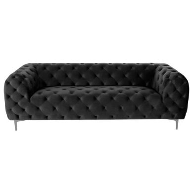 Magaly Velvet 3 Seater Sofa In Charcoal With Chrome Metal Legs