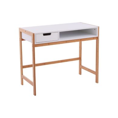 Rostok Wooden Computer Desk With 1 Drawer In White And Natural