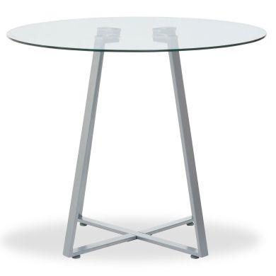 Metropolitan Round Clear Glass Top Dining Table With Grey Iron Legs