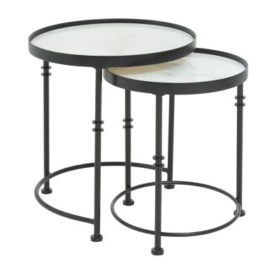 Arcana Round Marble Top Set Of 2 Side Tables With Black Frame