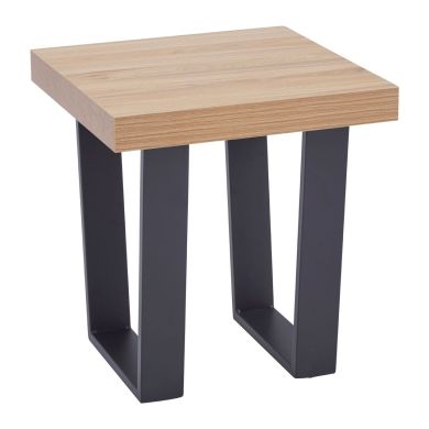 Oakton Square Wooden Side Table In Natural With Black Metal Frame
